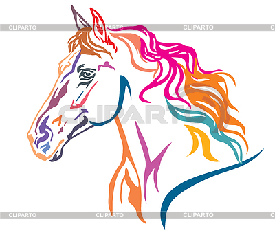 Colorido retrato decorativo de caballo | Ilustración vectorial de stock |ID 6720294