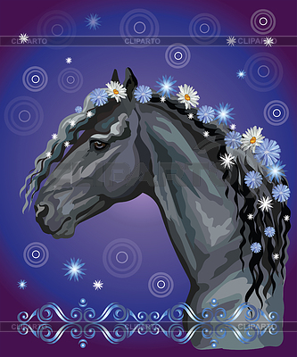 Retrato de caballo con flores12 | Ilustración vectorial de stock |ID 6753119