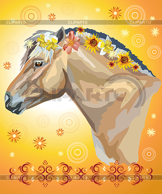 Retrato de caballo con flores | Ilustración vectorial de stock |ID 6753137