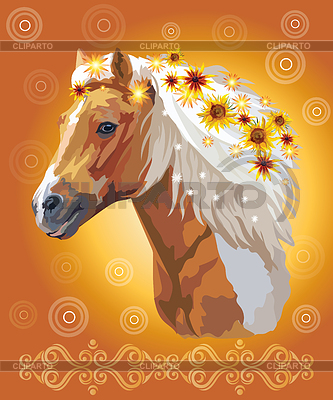 Retrato de caballo con flores 33 | Ilustración vectorial de stock |ID 6962742
