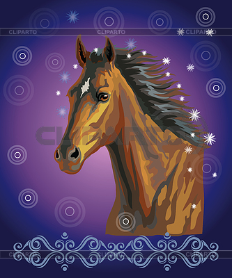 Retrato de caballo con flores 38 | Ilustración vectorial de stock |ID 6962752