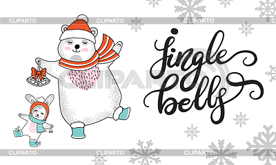 Tarjeta de Navidad horizontal conejo y oso | Ilustración vectorial de stock |ID 7074060