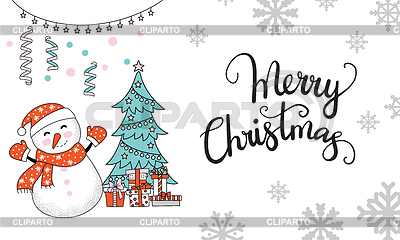 Horizontal Christmas card snowman jingle bells | Stock Vector Graphics |ID 7074066