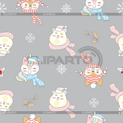 Conejos de feliz Navidad de patrones sin fisuras y | Ilustración vectorial de stock |ID 7074074