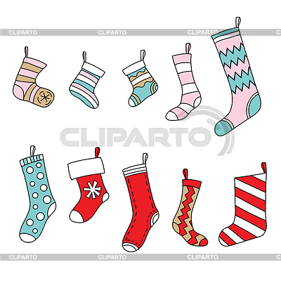 Conjunto de lindos calcetines de colores navideños | Ilustración vectorial de stock |ID 7074130