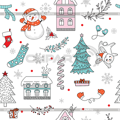 Muñeco de nieve feliz Navidad de patrones sin fisuras y | Ilustración vectorial de stock |ID 7074176