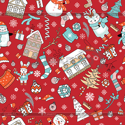 Characters and Christmas elements seamless pattern | Stock Vector Graphics |ID 7077729