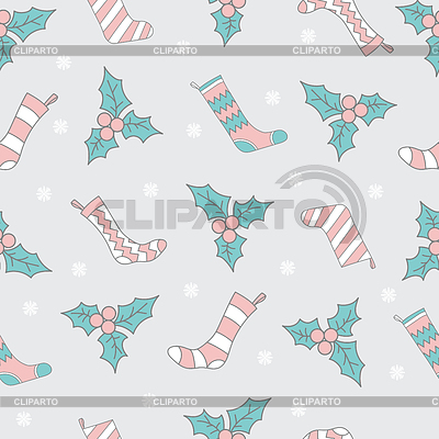 Calcetines de Navidad y patrones sin fisuras de muérdago | Ilustración vectorial de stock |ID 7077737