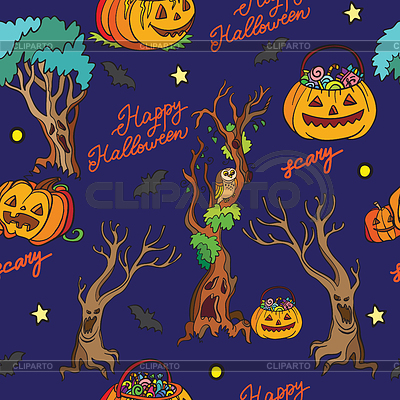 Nahtloses Muster mit Kürbissen und Halloween-Thema | Stock Vektorgrafik |ID 7079739