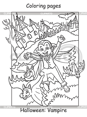 Colorear Halloween lindo vampiro y murciélagos | Ilustración vectorial de stock |ID 7079859