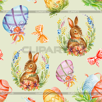 Seamless watercolor pattern with easter rabbits blue | High resolution stock illustration |ID 7104544