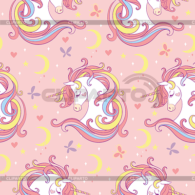 Magia de patrones sin fisuras con unicornio, luna, estrellas un | Ilustración vectorial de stock |ID 7106018