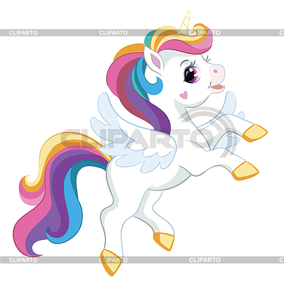 Unicornio de dibujos animados lindo con alas | Ilustración vectorial de stock |ID 7111327