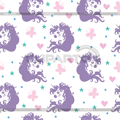 Patrones sin fisuras con cabezas de unicornios y corazones | Ilustración vectorial de stock |ID 7116547