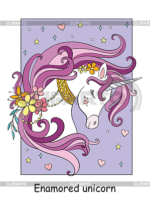 Unicornio de belleza con flores y estrellas coloridas. | Ilustración vectorial de stock |ID 7116667