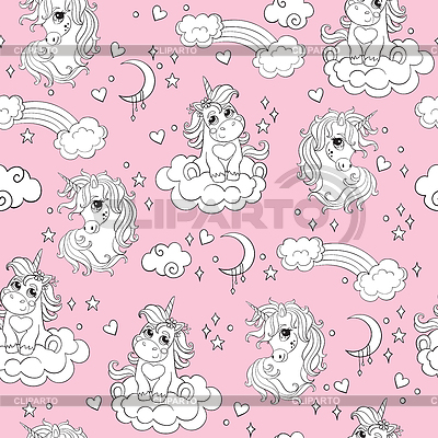 Nahtloses Muster niedliches Baby-Einhorn weiß | Stock Vektorgrafik |ID 7121968