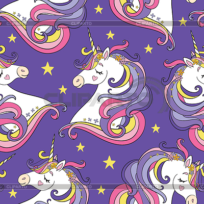 Magia de patrones sin fisuras con cabeza de unicor y estrellas o | Ilustración vectorial de stock |ID 7121976