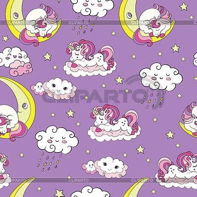 Patrón sin fisuras con unicornios bebé soñando en | Ilustración vectorial de stock |ID 7154160
