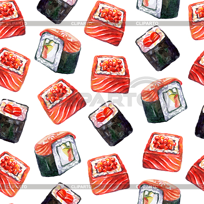 Rollos de comida japonesa de patrones sin fisuras con salmón un | Ilustración de alta resolución |ID 7168552