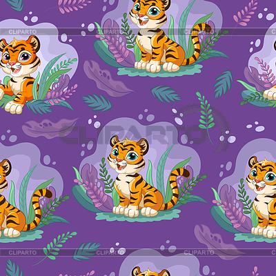 Patrones sin fisuras con lindos tigres en la selva | Ilustración vectorial de stock |ID 7172827