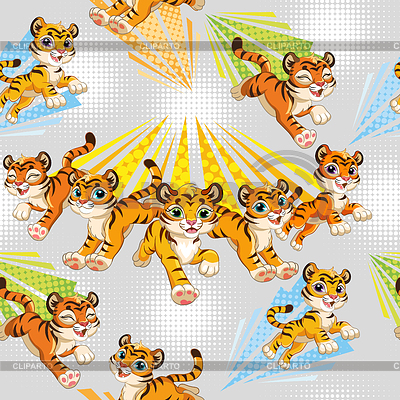 Patrón sin fisuras con lindos tigres corriendo gris | Ilustración vectorial de stock |ID 7172829