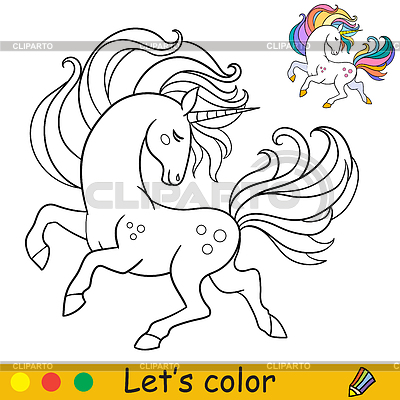 Unicornio soñando dibujos animados con melena larga y cola | Ilustración vectorial de stock |ID 7206661