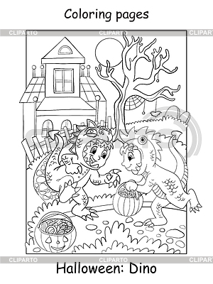 Halloween lustige Jungs im Dinosaurierkostüm ausmalen | Stock Vektorgrafik |ID 7228596