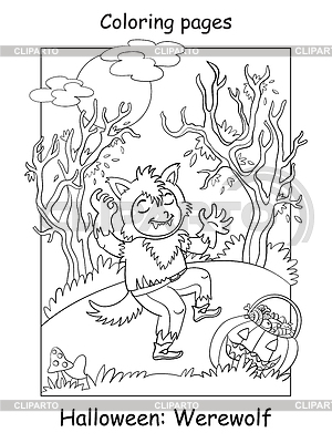 Coloring Halloween funny boy in werewolf costume | Stock Vector Graphics |ID 7228598