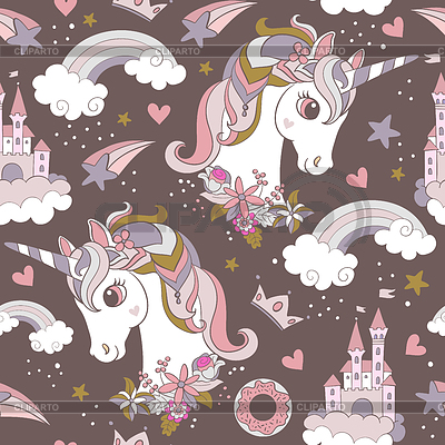 Patrones sin fisuras con lindas cabezas de unicornios | Ilustración vectorial de stock |ID 7241037
