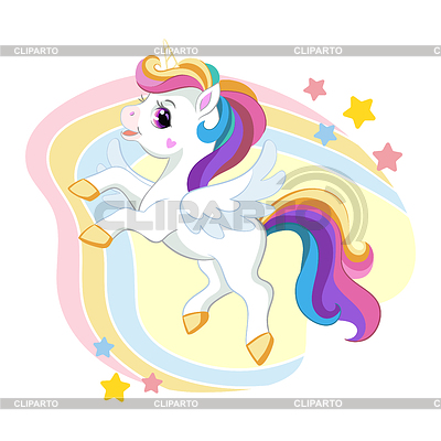 Unicornio de dibujos animados lindo con alas | Ilustración vectorial de stock |ID 7241478