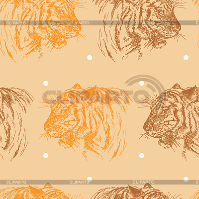 Patrones sin fisuras con cabezas de tigres de dibujo a mano | Ilustración vectorial de stock |ID 7250626