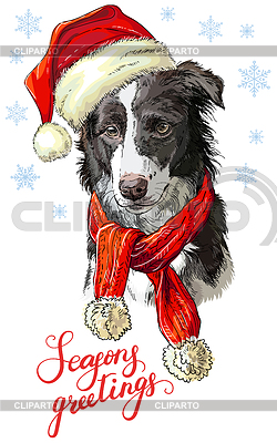 Border collie de perro navideño | Ilustración vectorial de stock |ID 7281166
