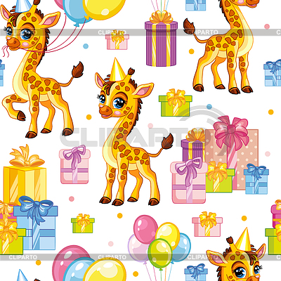 Fondo de feliz cumpleaños jirafa de patrones sin fisuras | Ilustración vectorial de stock |ID 7315698