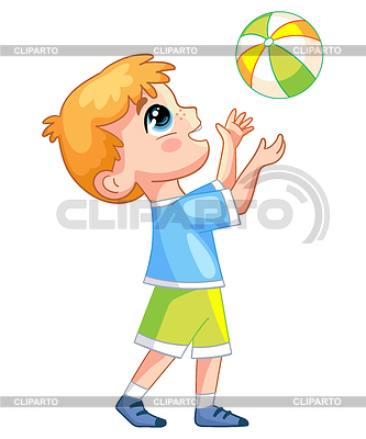 Niño feliz de dibujos animados jugando con pelota | Ilustración vectorial de stock |ID 7329733