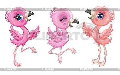 Niedlichen Cartoon rosa Flamingo Vögel Set | Stock Vektorgrafik |ID 7346378