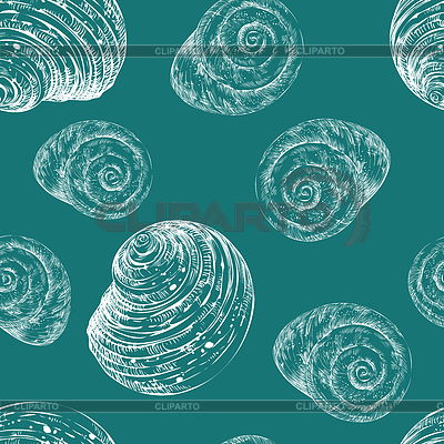 Seamless pattern white seashells turquoise | Stock Vector Graphics |ID 7346977