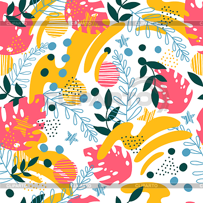 Seamless pattern abstract exotic plants and | Stock Vector Graphics |ID 7348750
