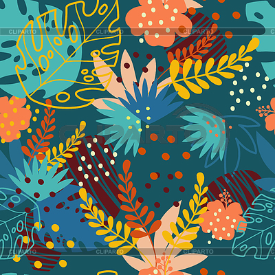 Seamless pattern abstract exotic plants and | Stock Vector Graphics |ID 7348760