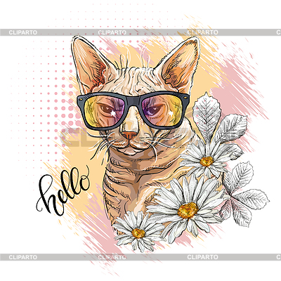 Portrait of a cat and flowers vector illustration | Stock Vector Graphics |ID 7365719