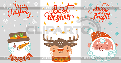 Conjunto de tarjetas de navidad verticales con lindos personajes | Ilustración vectorial de stock |ID 7394106