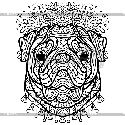 Página de libro para colorear perro pug | Ilustración vectorial de stock |ID 7435988