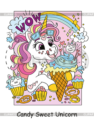 Cute unicorn with ice cream color | Stock Vector Graphics |ID 7447192