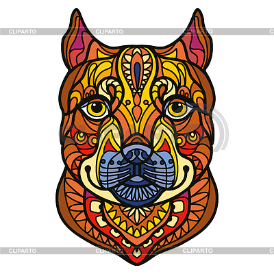 Pitbull head dog color tangle doodle | Stock Vector Graphics |ID 7456891