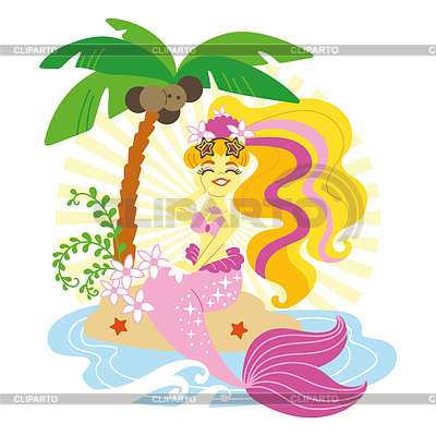 Sirena linda de la historieta con la cola rosada | Ilustración vectorial de stock |ID 7472099