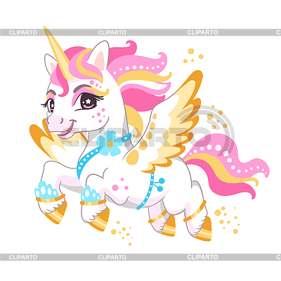 Lindo personaje de dibujos animados unicornio feliz  | Ilustración vectorial de stock |ID 7478055