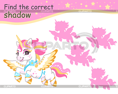 Encuentra la sombra correcta unicornio volador rosa | Ilustración vectorial de stock |ID 7490567