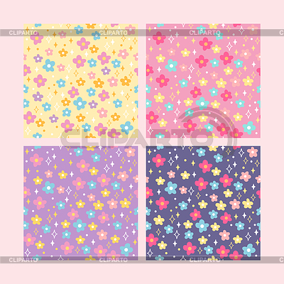 Conjunto de patrones sin costuras con flores | Ilustración vectorial de stock |ID 7498280