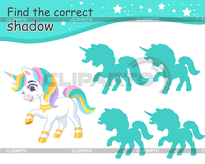 Encuentra la sombra correcta unicornio arcoíris divertido | Ilustración vectorial de stock |ID 7509628
