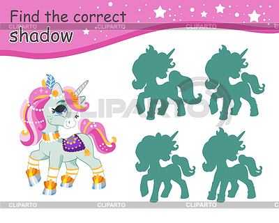 Encuentra la sombra correcta unicornio coqueto divertido | Ilustración vectorial de stock |ID 7509632