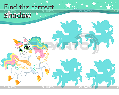 Encuentra la sombra correcta divertido unicornio juguetón | Ilustración vectorial de stock |ID 7509636